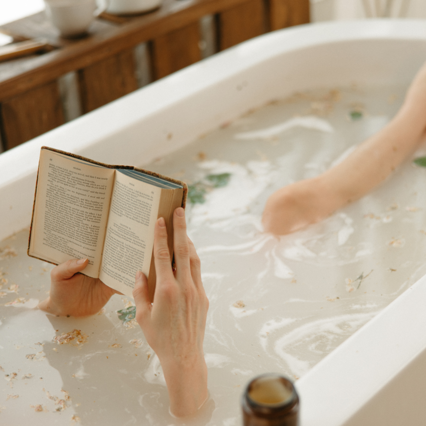 Long bath with a page-turner novel